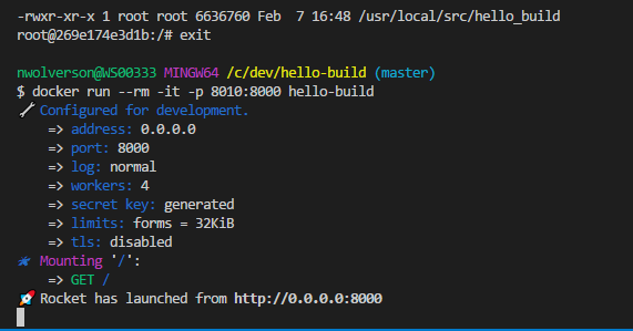 Rocket terminal output