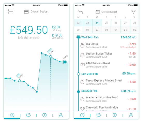 Overview and transactions screens