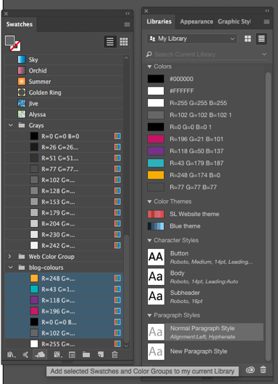Adding swatches to library